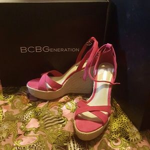 flash pink suede wedges by BCBGeneration