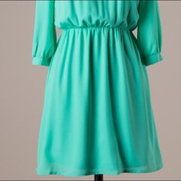 LAST ONE Mint 3/4 Sleeve Chiffon Dress Pink Owl - Picture 3 of 4