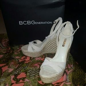 nude suede wedges by BCBGeneration