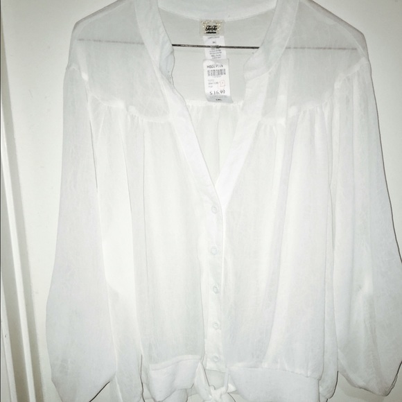 Beautiful Sheer White Tie Front Blouse