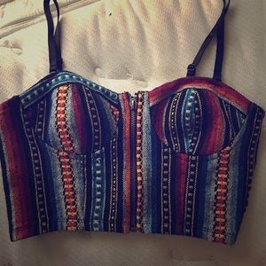 Multi colored zip up crop top