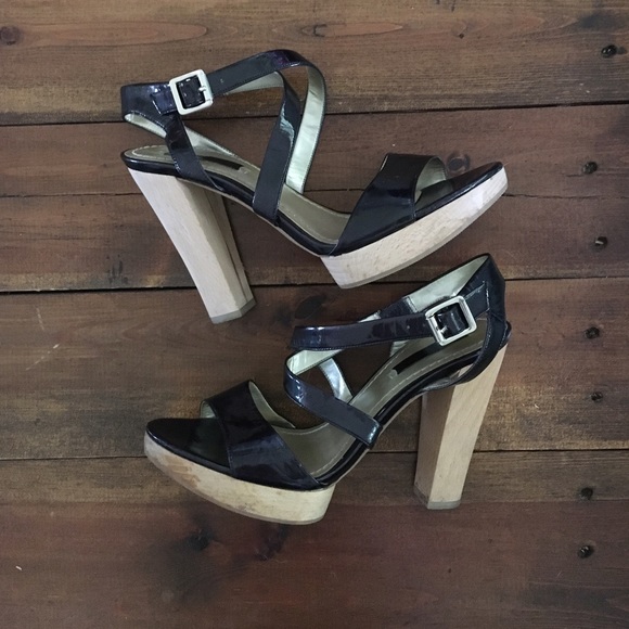 Nine West Black Synthetic Platform Heels Sandles