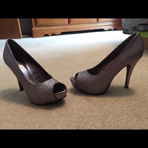 Grey and purple sparkle heels