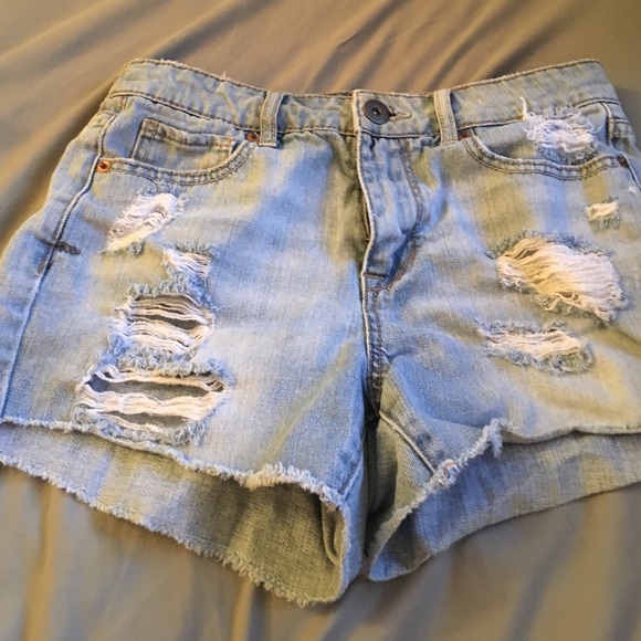 Distressed Light Wash Denim Shorts