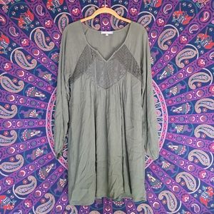 Green Long Sleeve Peasant Dress