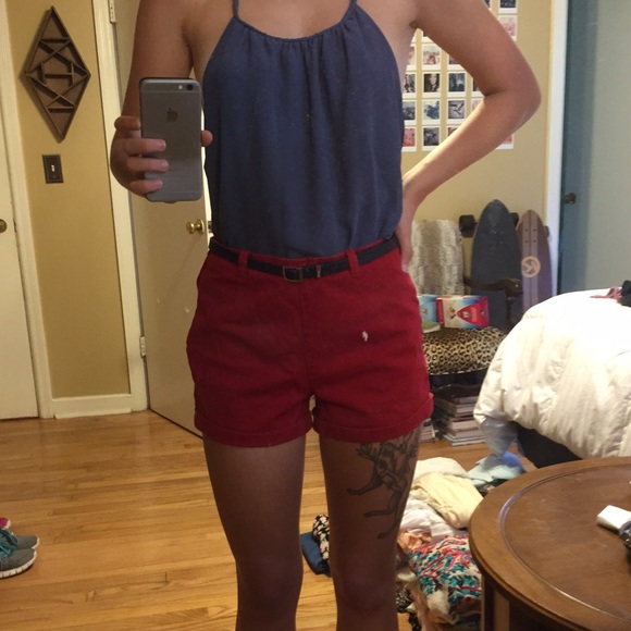 high waisted red Jean shorts