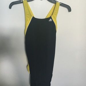Adidas yellow black and white one piece swimsuit