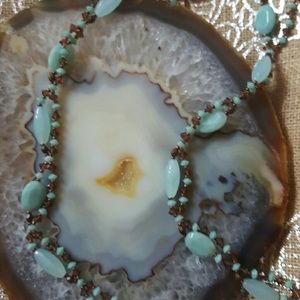 NWT Aqua Blue & Copper Beaded Necklace