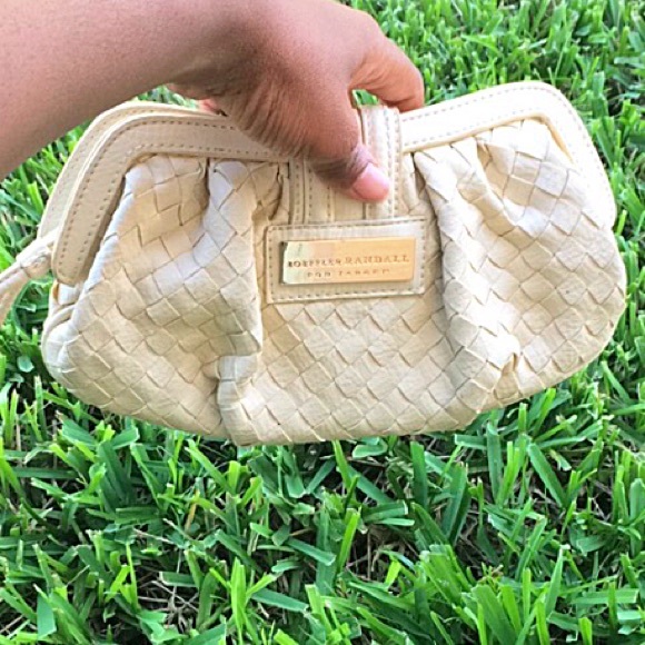 Woven cream clutch