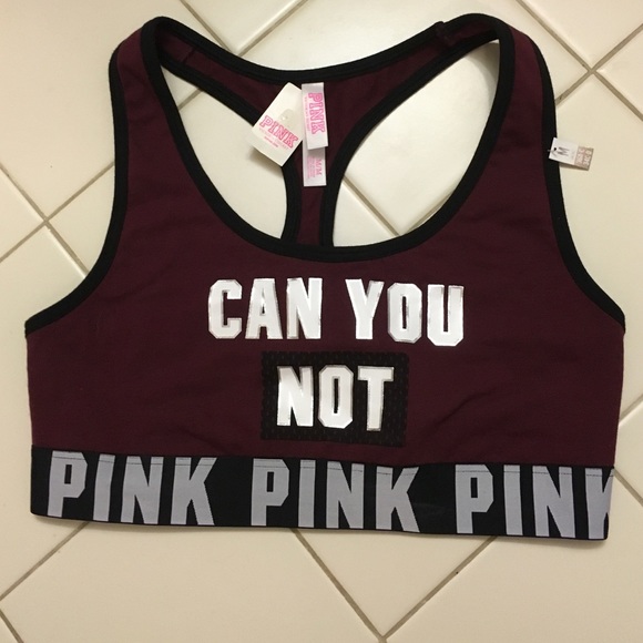 Maroon "can you not" logo sports bra from pink