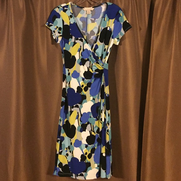 Abstract floral print faux wrap dress
