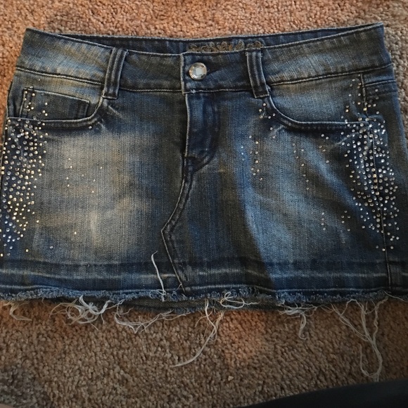 Mini Jean skirt with rhinestones