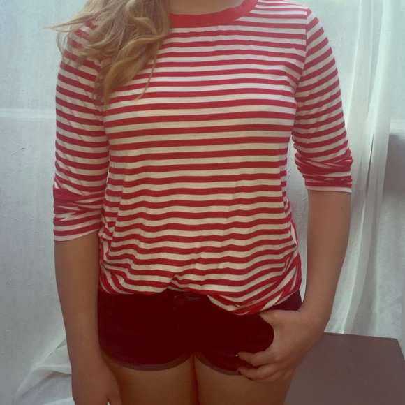 Red and white long sleeve shirt