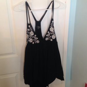 Black wash embroidered tank