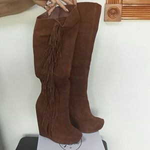 Steve Madden over the knee suede fringe boots