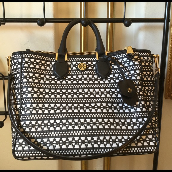 $795.00 Tory Burch Woven Square Satchel