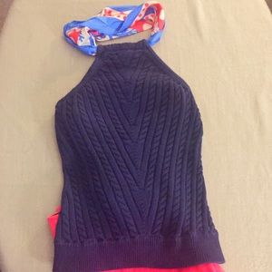 Lily Pulitzer Navy Cable knit halter with silk tie