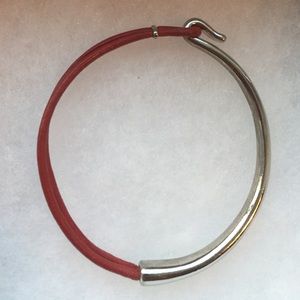 Silver and red leather bracelet