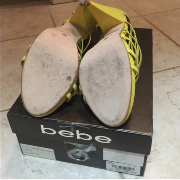 BEBE STRAPPY LEATHER SANDALS HEELS YELLOW - Picture 4 of 4