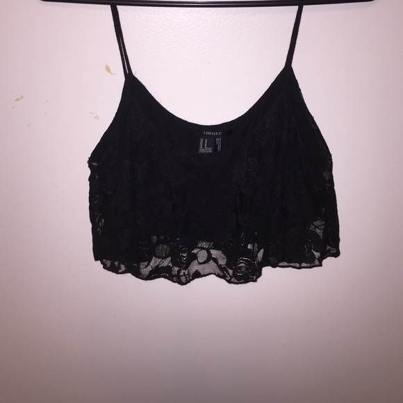Forever 21 Tops - Forever 21 Black Lace Floral Crop Top -Medium