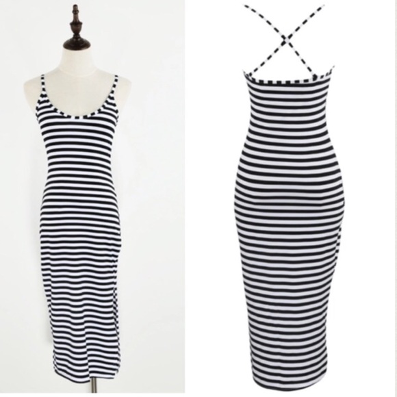 Striped Midi Dress with Slit - Picture 3 of 4