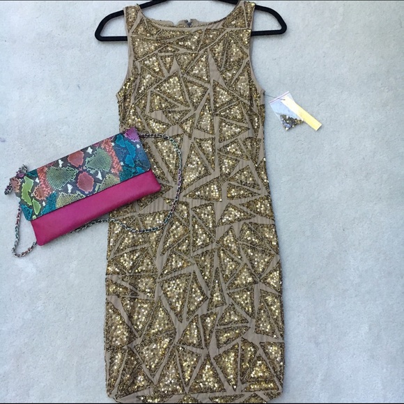 NWT Alice + Olivia gold Hanlin sequin tank dress 4 - Picture 5 of 8