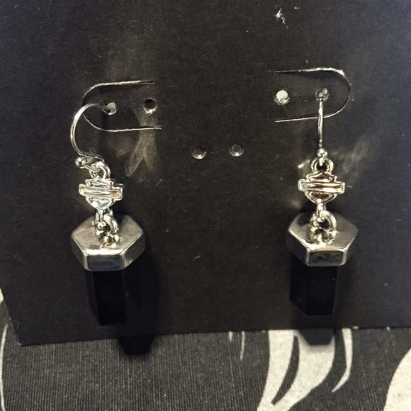 Harley-Davidson® Black Gemstone Earrings - Picture 3 of 3