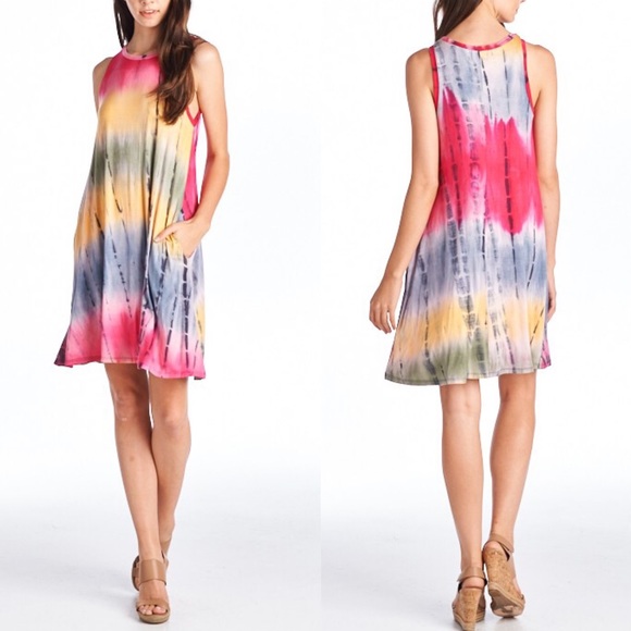 🆕AMY tie dye sleeveless midi dress w/ pockets - Picture 2 of 3
