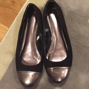 Black flats with silver tip
