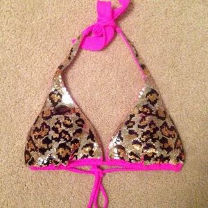 VS sequin cheetah halter swimsuit top