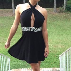 Black dress with iridescent jewel accents