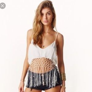 12th tribe white fringe tank