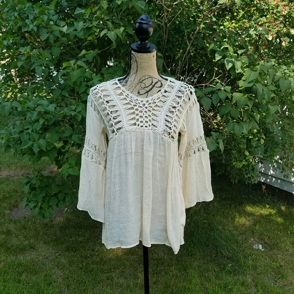 posh on first boutique Tops - Boho Crochet Peasant Top