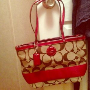 Red & Tan Authentic Coach Purse