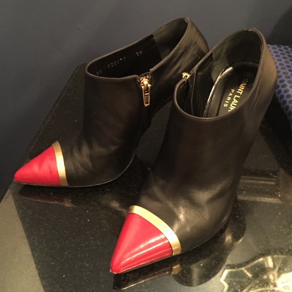 ✨SAINT LAURENT✨ Black w/ Red Booties SIZE 39