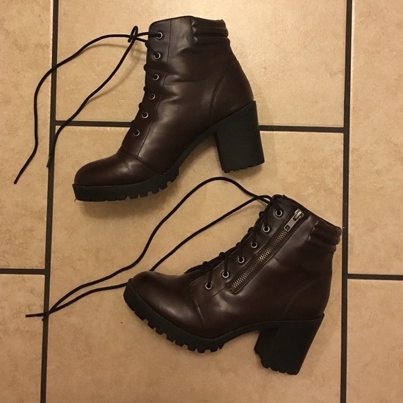Zara Shoes - Ox Blood Lace Up Combat Heel Ankle Booties