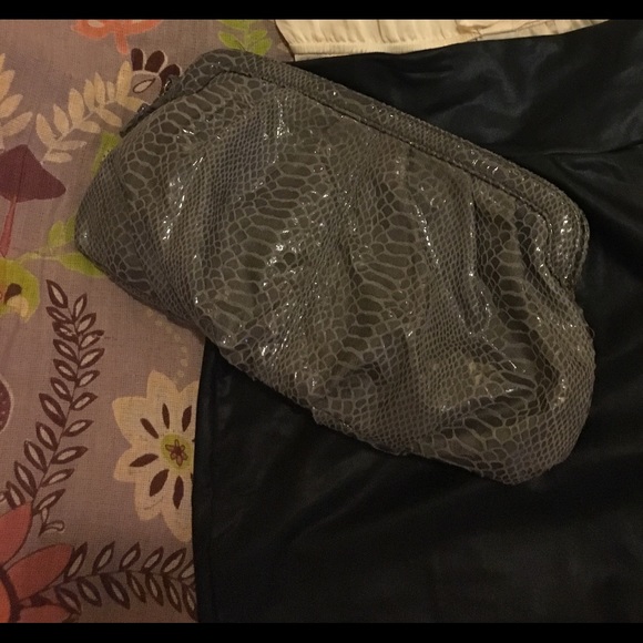 Grey faux snakeskin clutch