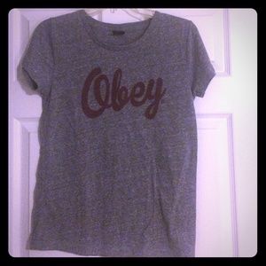 obey brand grey & maroon tshirt