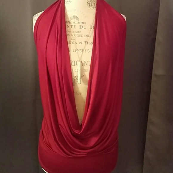 Plunging neckline, open back halter top