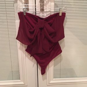 Maroon bow leotard from Arden B