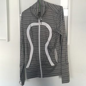 Grey stripped zip up