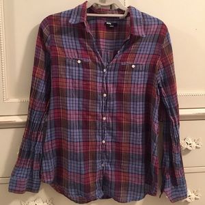 BDG Classic Fit Button-Down Plaid Boyfriend Shirt