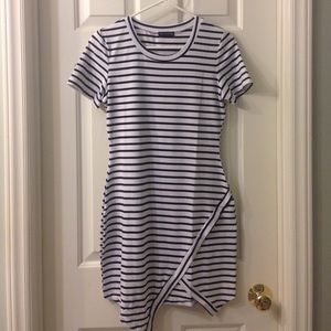 Split Hem Black & White Striped T-shirt Dress