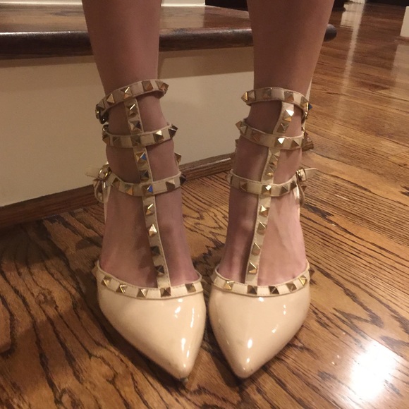 patent studded low heel