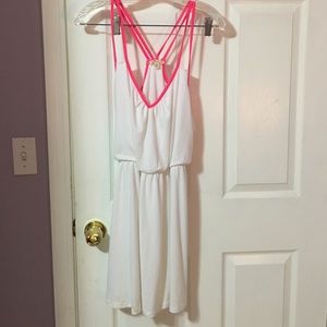 White with neon pink accent sundress