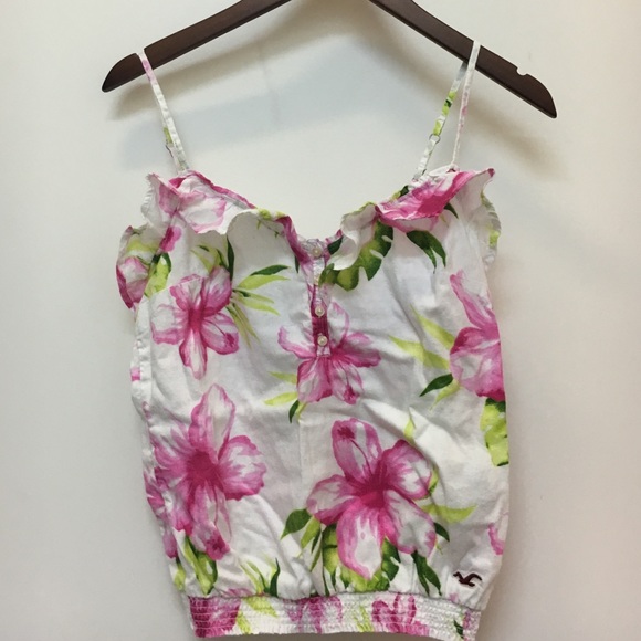 Floral Hollister White Tank Top