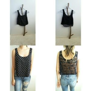 Poka dot with lace back tank top