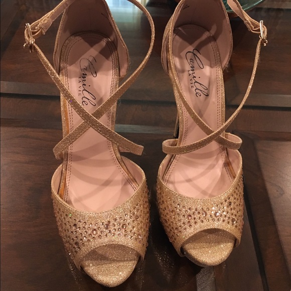 Gold rhinestone heels - Picture 1 of 4