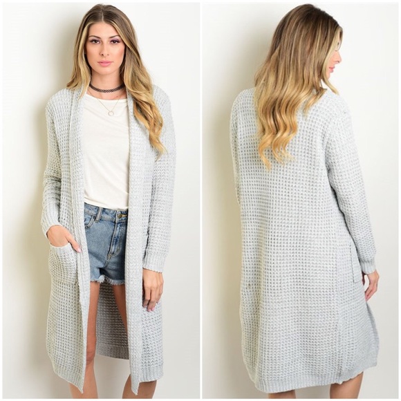 Leather and Sequins Sweaters - 🎈LAST ONE🎈Grey Waffle Knit Long Cardigan Sweater