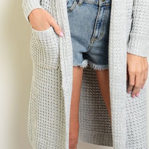 🎈LAST ONE🎈Grey Waffle Knit Long Cardigan Sweater - Picture 2 of 4